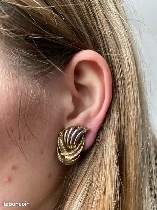 Boucles D'oreilles Clip Vintage En Métal Doré - Superbe Paire Rétro - Occasion