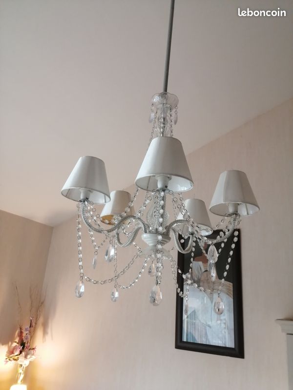 Lustre cristal venetien plafonnier pampilles montgolfière laiton facetes verre