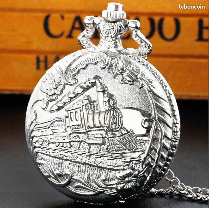 Montre Gousset Ancienne En Argent Massif - Mécanique, 54mm, Thème Locomotive, Occasion