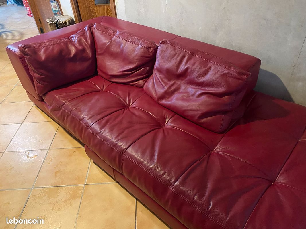 Canapé d’angle rouge en cuir Roche Bobois (image 3)