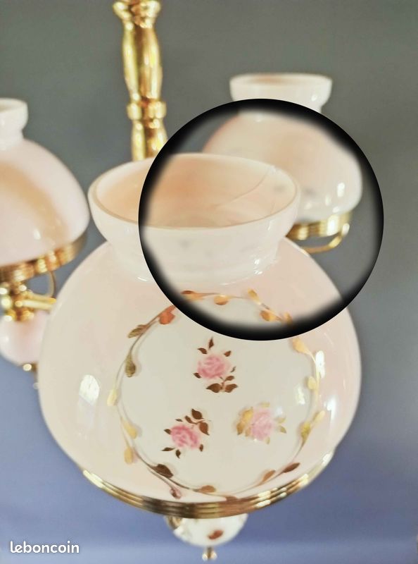 suspension opaline/laiton 3 feux Vintage Rose Laiton/Opaline Floral,Végétal
