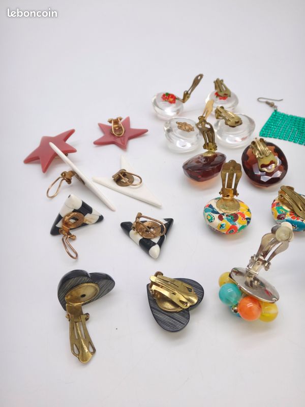 Lot De 18 Broches Et Boucles D'oreilles Vintage émaillées - Années 80/90, Occasion