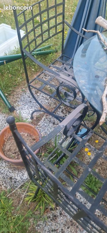 Table+4 chaises jardin imitation fer forgé et verre (image 2)
