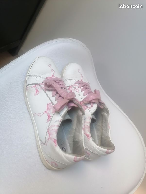 Basket blanc rose cuir (image 2)