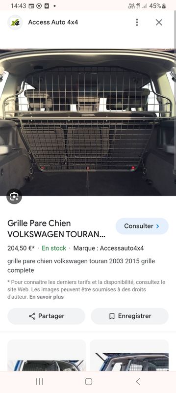 Grille Pare Chien VOLKSWAGEN TOURAN 2003 2015 grille complete