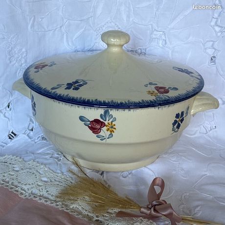 Soupière Sarreguemines Digoin Bourbon Moulin Bleu - Faïence Blanc