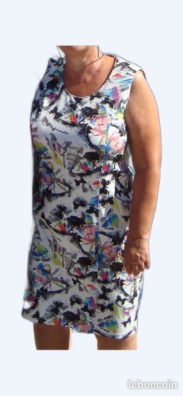 Robe Vintage Femme Boutonnée - Taille 46 - Coton Multicolore - Longueur 108 Cm - Très Bon état