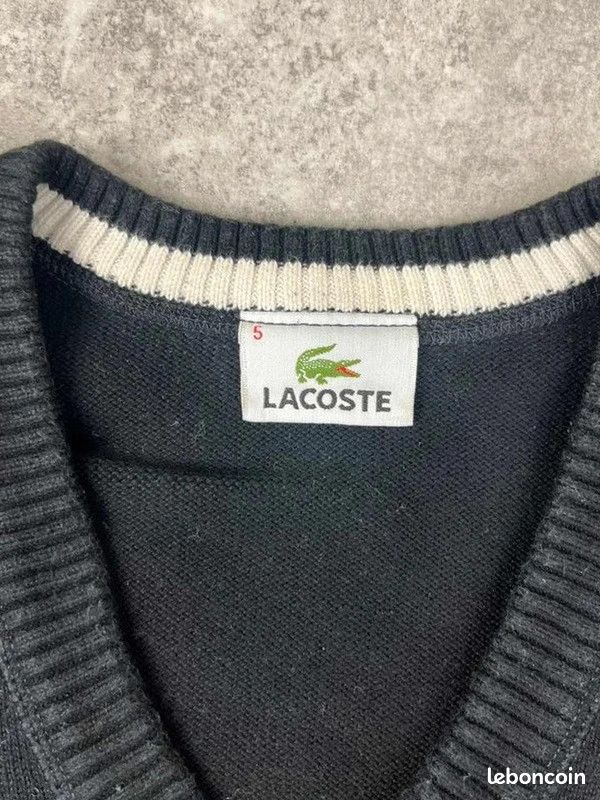 Pull À Col V Lacoste Taille (5) L Homme Noir Logo Brodé #LA504 (image 5)