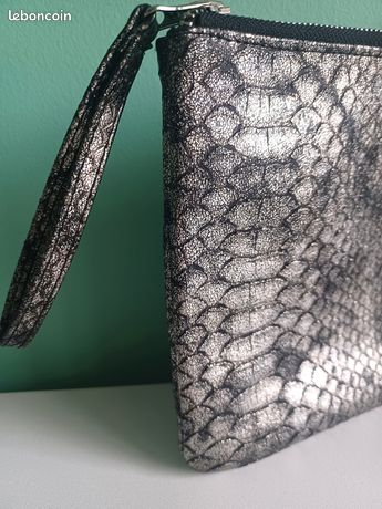 Pochette De Soirée Style & Co - Effet Serpent Argenté Métallisé, Fermeture Pression, NEUVE