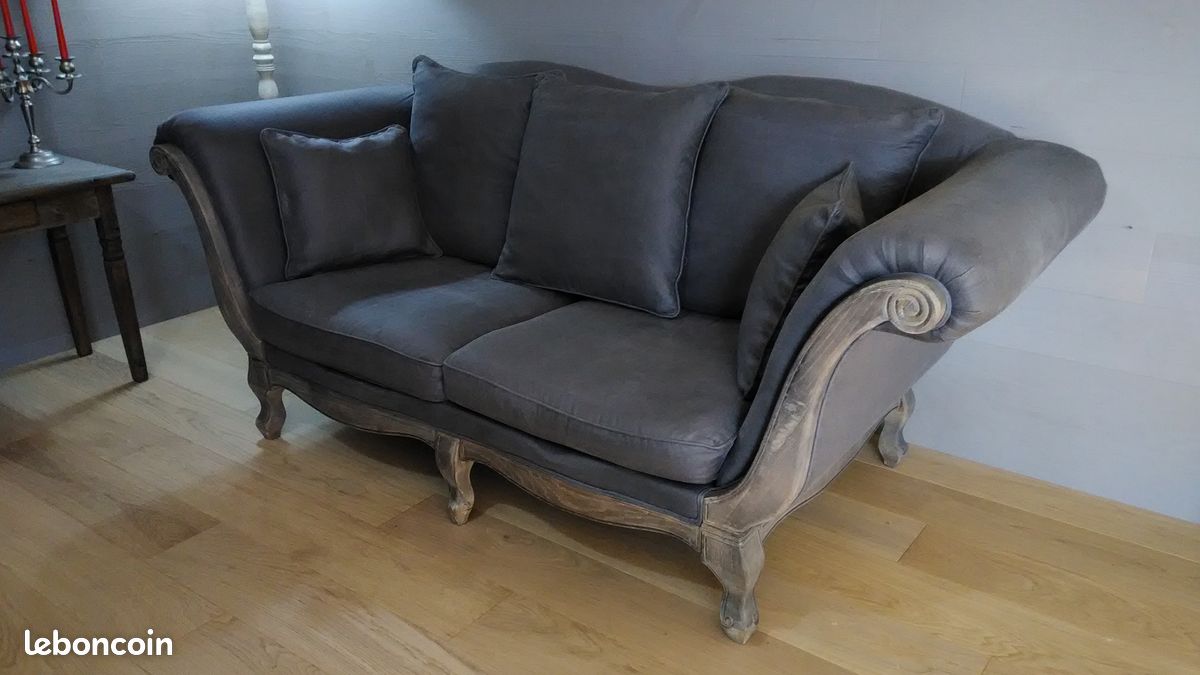 Canapé banquette en lin taupe gris (image 3)