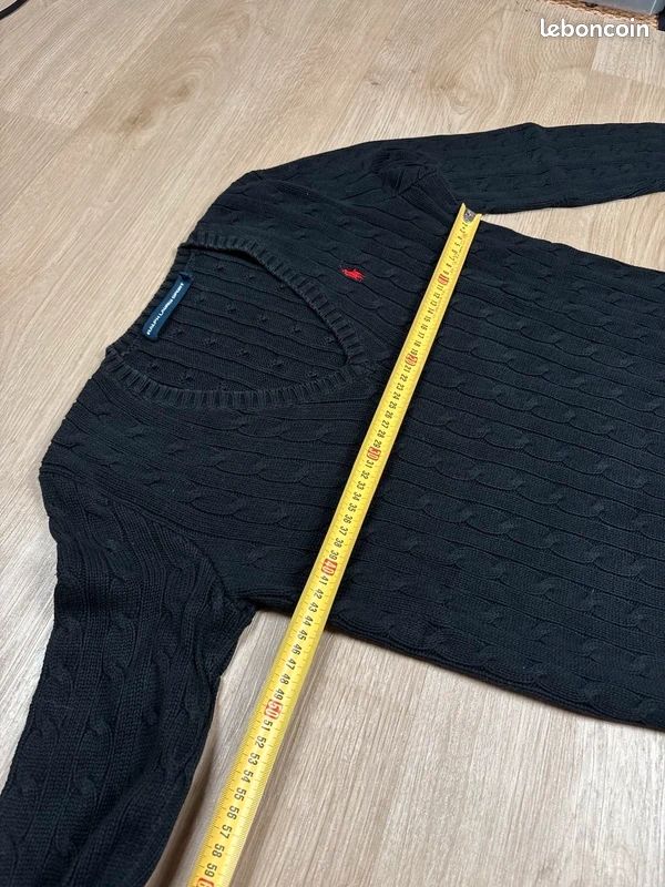 Pull Col Rond en Maille Torsadé Ralph Lauren Noir en Coton Logo Brodé Rouge Taille M Femme (image 8)