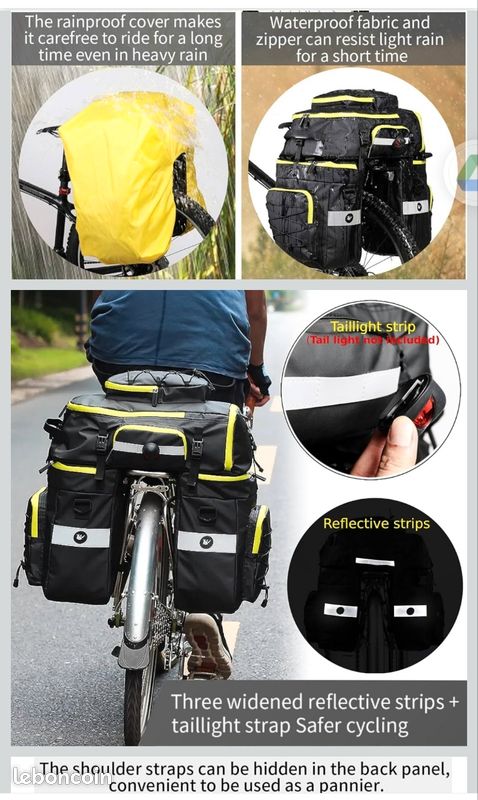 75L Sacoche Vélo Porte-Bagage Arrière, Sacoche Velo 3 en 1 Étanche, Sac