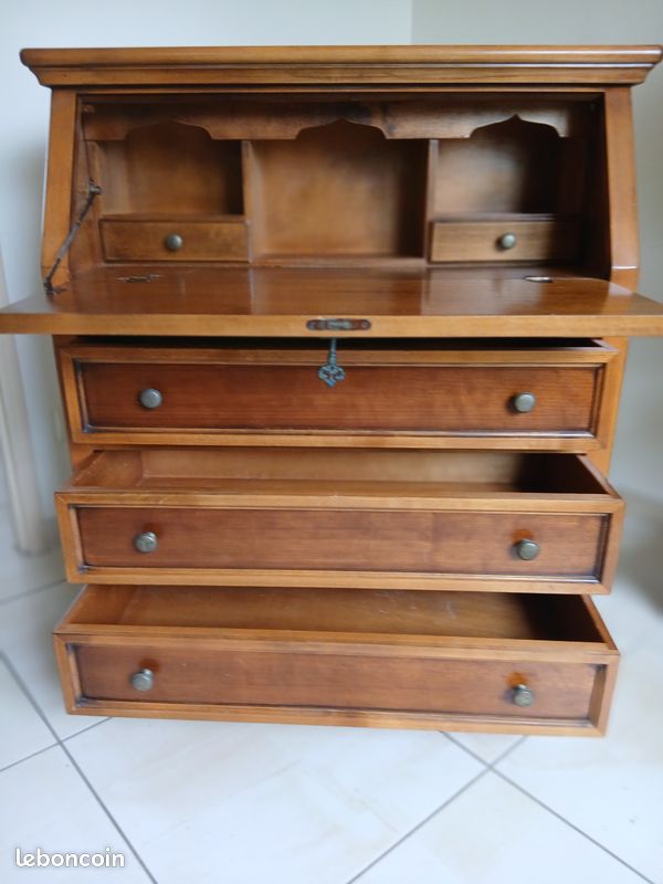 Secrétaire bureau merisier massif (image 3)