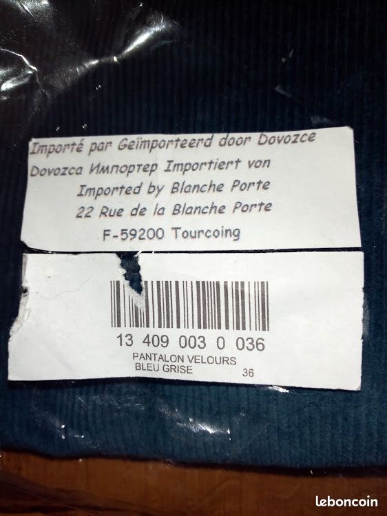 Pantalon Droit BLANCHE PORTE Velours Côtelé Bleu Gris 36 Neuf (image 2)