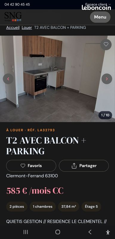 Appartement 2 pièces 38 m² · à Clermont-Ferrand · 38 m² · 585 €/mois