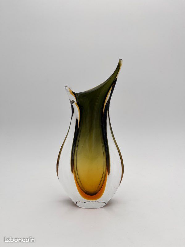 Vase Sommerso Flavio Poli Seguso Murano Verre Vert Ambre 1950 (image 1)