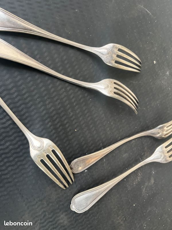 Lot De 5 Couverts De Service En Argent - Manche Granvigne, Lame Chatellerault - Orfèvrerie