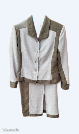 Tailleur 42 veste et jupe jaqueline riu beige et marron (image 4)