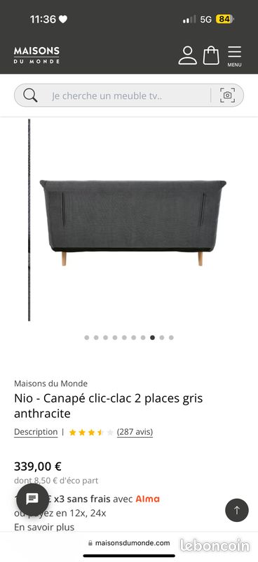 Canapé Clic Clac - 2 places - Maison du monde - Nio (image 4)
