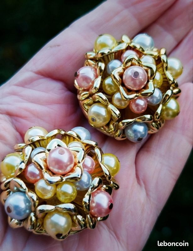 Grosse Boucles D'oreilles Clips Vintage - Style Rétro, Occasion, Fermoir Clips Pratique