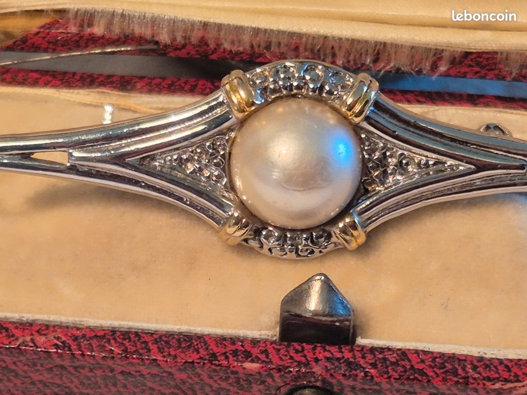 Broche Argenté Dentelle Rectangle Serti CZ Blanc Art Deco Vintage Style SC21