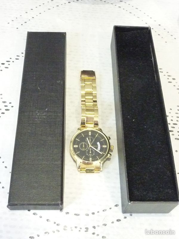 Montre Homme Luz Genève Plaquée Or, Mouvement Mécanique Manuel - Occasion, Bracelet Cuir