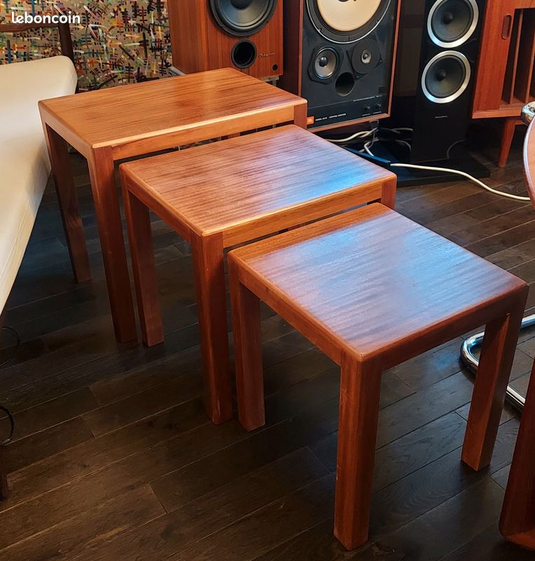 Lot de 3 tables gigognes scandinaves en acajou - Vintage années 60 (image 3)