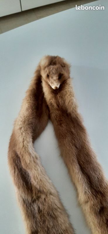 Écharpe/Châle Vintage En Fourrure De Sable Russe Années 80 - XL Longueur 88", Pointe Argentée