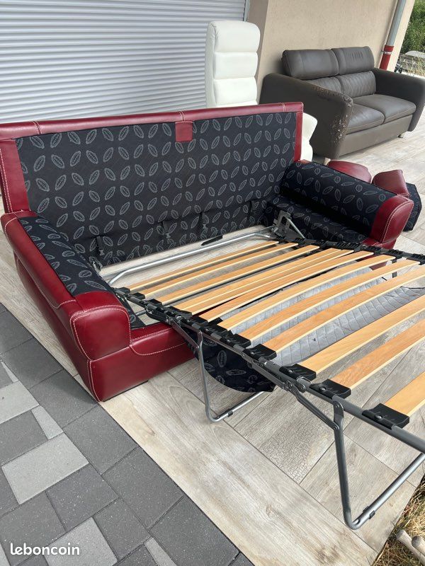 Canapé + fauteuil en cuir rouge Bartley & Bartley (image 10)