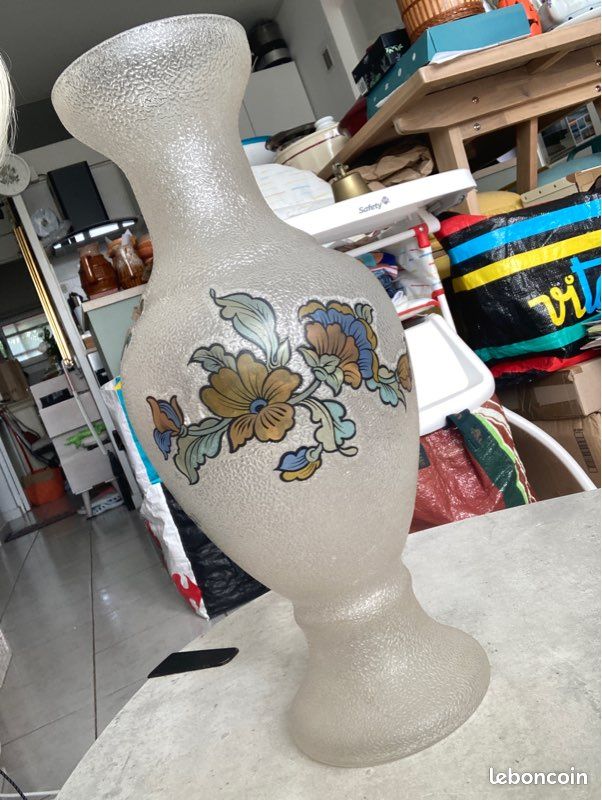 GRAND VASE – Cristal taillé doublé bleu cobalt - Bohême EUR 310,00 - FR