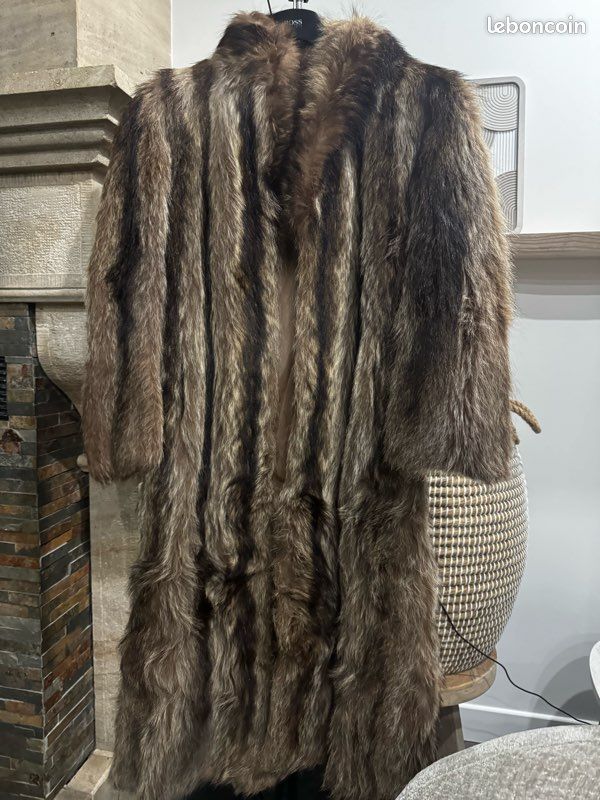 Manteau Parka Fourrure Raton Laveur Véritable – Alessandro Dell'Acqua – Taille L – Noir