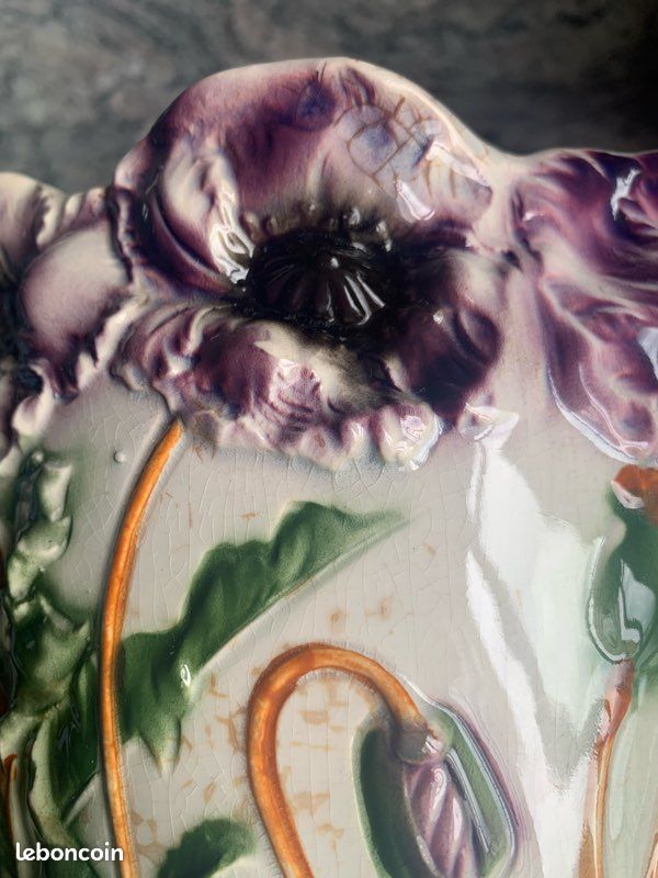 Cache-pot En Tôle Peinte Ancien - Décor Fleurs - Style Campagne Française