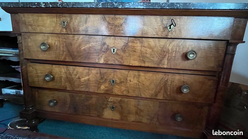 Commode ancienne Louis-Philippe en noyer avec marbre – XIXe siècle (image 3)
