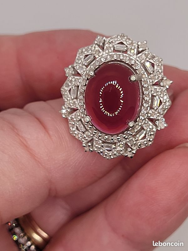 Magnifique Bague Rubis cabochon naturel 12,30ct et Diamants naturels 0,54ct (image 5)