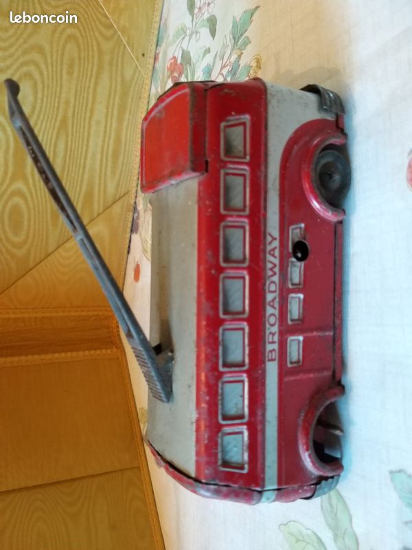 Trolleybus Mécanique Broadway Joustra – Jouet Ancien En Tôle, Neuf En Boîte, Superbe état