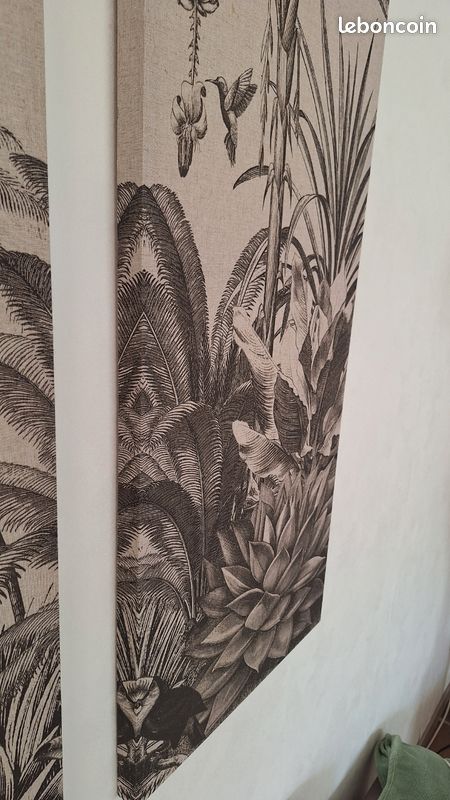 Toiles imprimées triptyques jungle noire et beige, 135x120 cm (image 11)