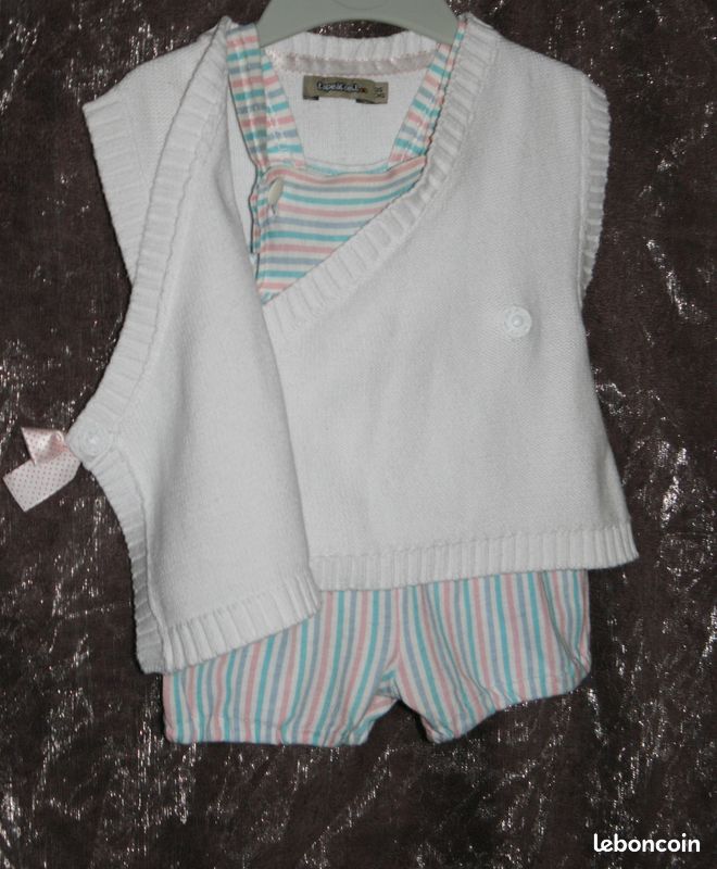 Ensemble salopette short été et gilet sans manche TAO bébé fille 6 mois (image 3)