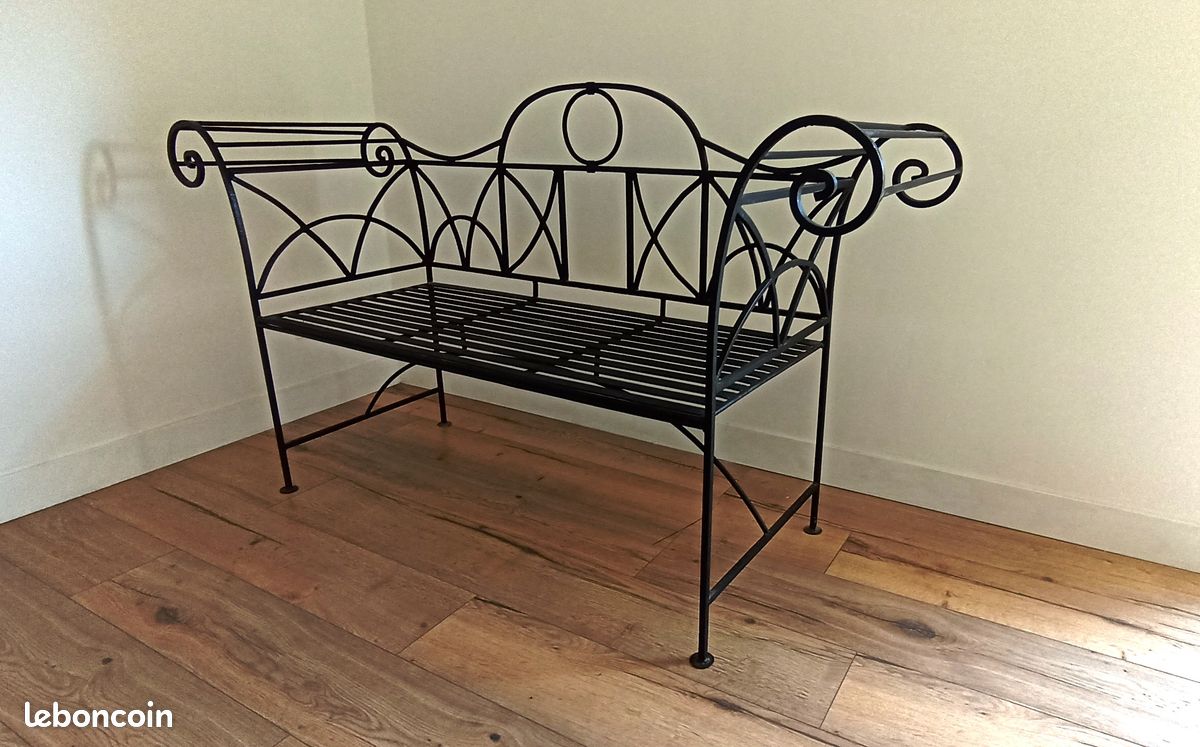 Banquette / banc en fer forgé 2 places – pièce unique artisanale (image 3)