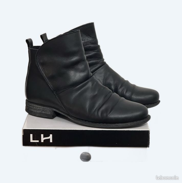 Bottines noires en cuir La Halle- Taille 39 Chaussures