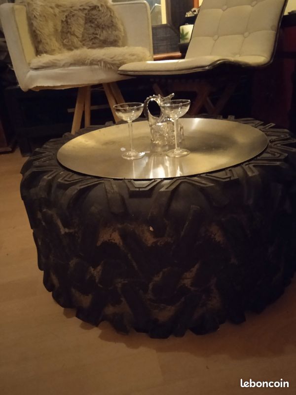 Table basse pneu artisanale (image 3)