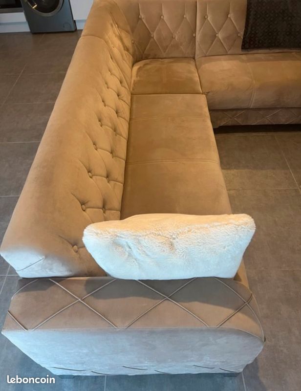 Canapé d’angle velours + pouf (image 3)