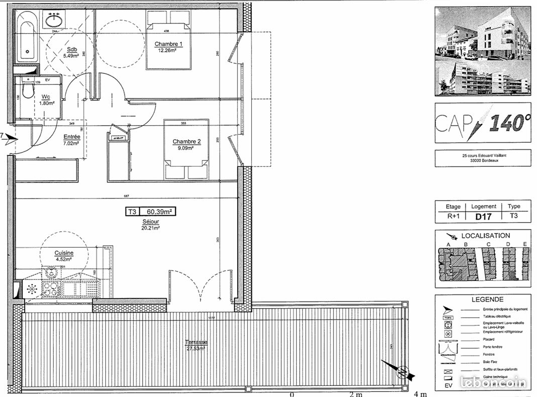 Appartement 3 pièces 60 m² · à Bordeaux · 60 m² · 908 €/mois