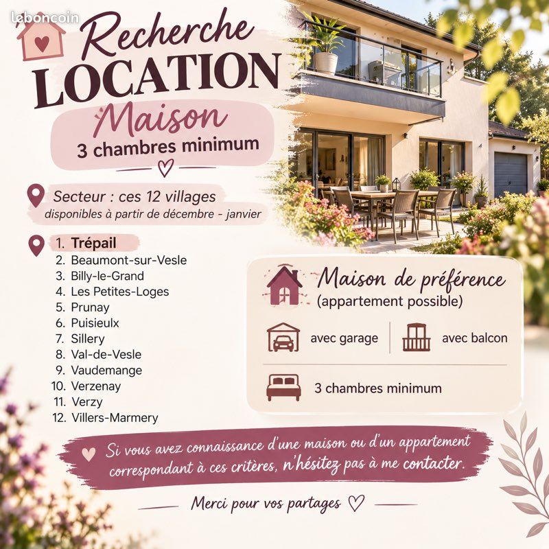 Maison 5 pièces 80 m² · à Trépail · 80 m² · 1 000 €/mois