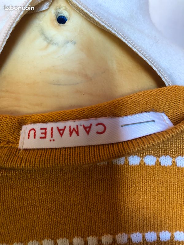 Pull Jaune moutarde à rayures blanche Camaïeu (image 6)