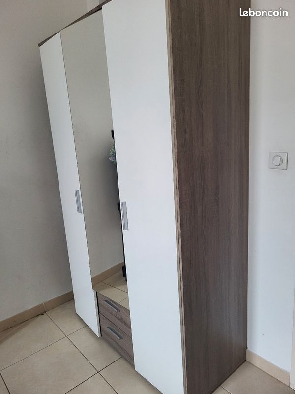 Chambre complète armoire lit sommier matelas 2 chevets (image 1)
