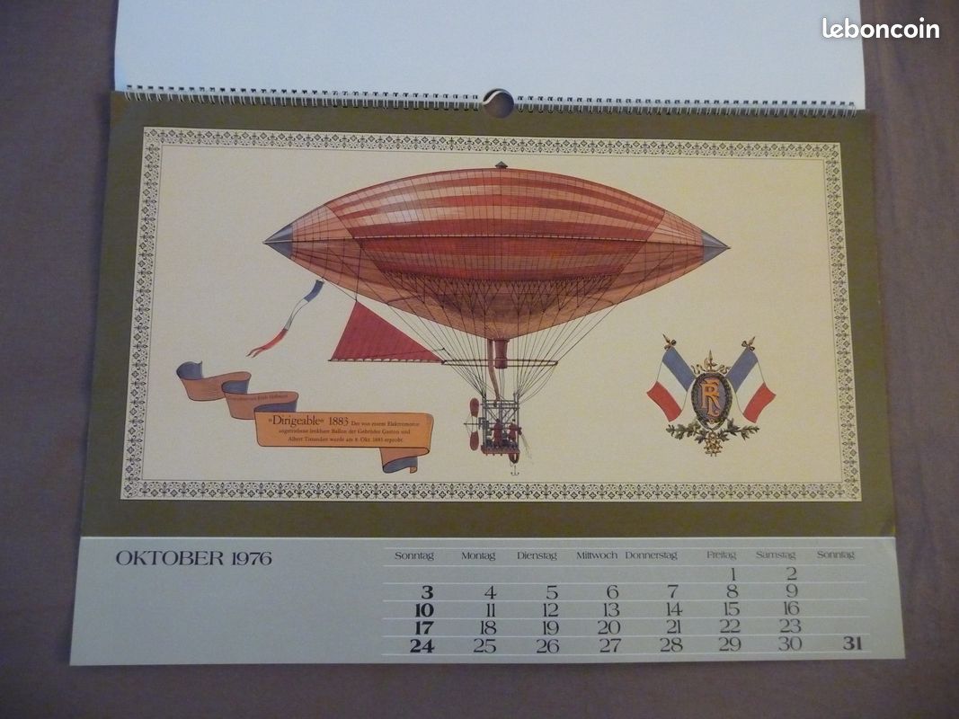 Calendrier rare I.Teil de 1976 ballons dIrigeables et mongolfieres avec photos allemandes (image 14)