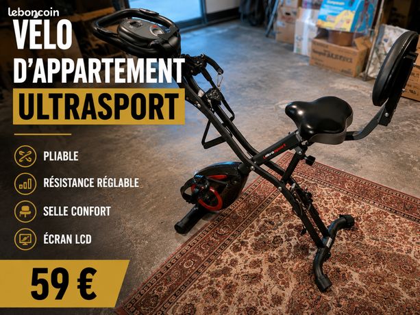 Ultrasport F-Bike Vélo D'appartement Pliable – Extra Silencieux, Charge Max 110 Kg – 8 Niveaux De Résistance – Selle Confort, Pédales Antidérapantes – Noir-rouge