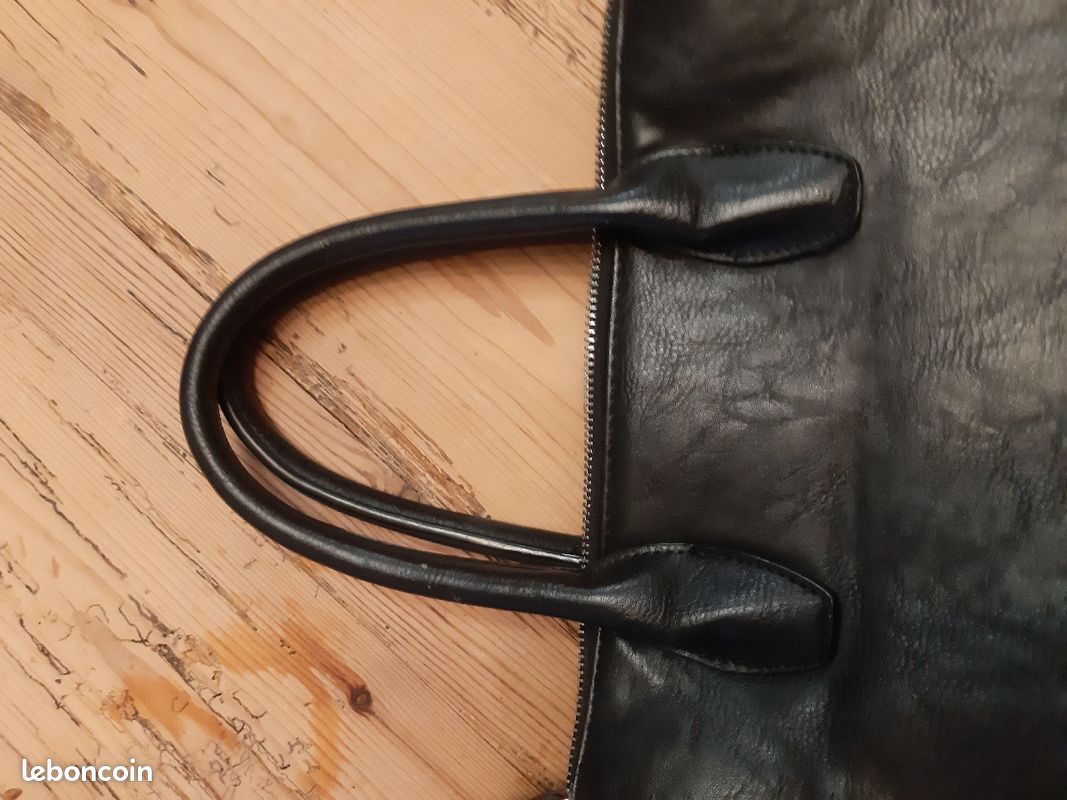 Sac cuir noir avec beaucoup de compartiments et poches à fermeture eclair (image 4)