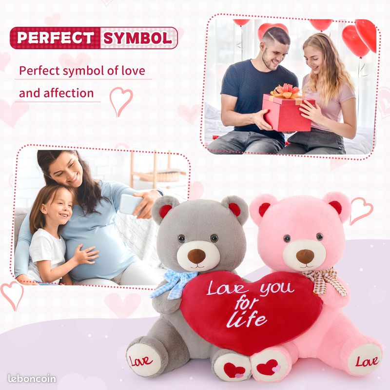 MorisMos Ours en Peluche avec Oreiller Coeur, 40cm Ours Peluche Moyenne Nounours en Peluche Kawaii Animaux en Peluch Teddy Bear Cadeau pour Petite Amie Enfants pour Anniversaire Saint-Valentin Deco (image 3)