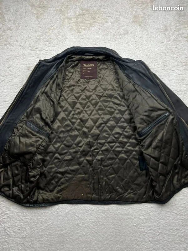 Blouson cuir vintage Bestway marron foncé poches inclinés taille L homme (image 11)